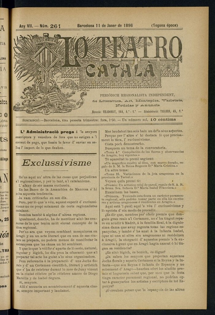 Miniatura de Lo Teatro Catalá del 11 de janer de 1896