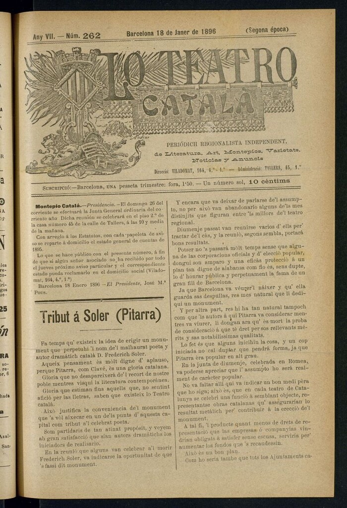 Miniatura de Lo Teatro Catalá del 18 de janer de 1896