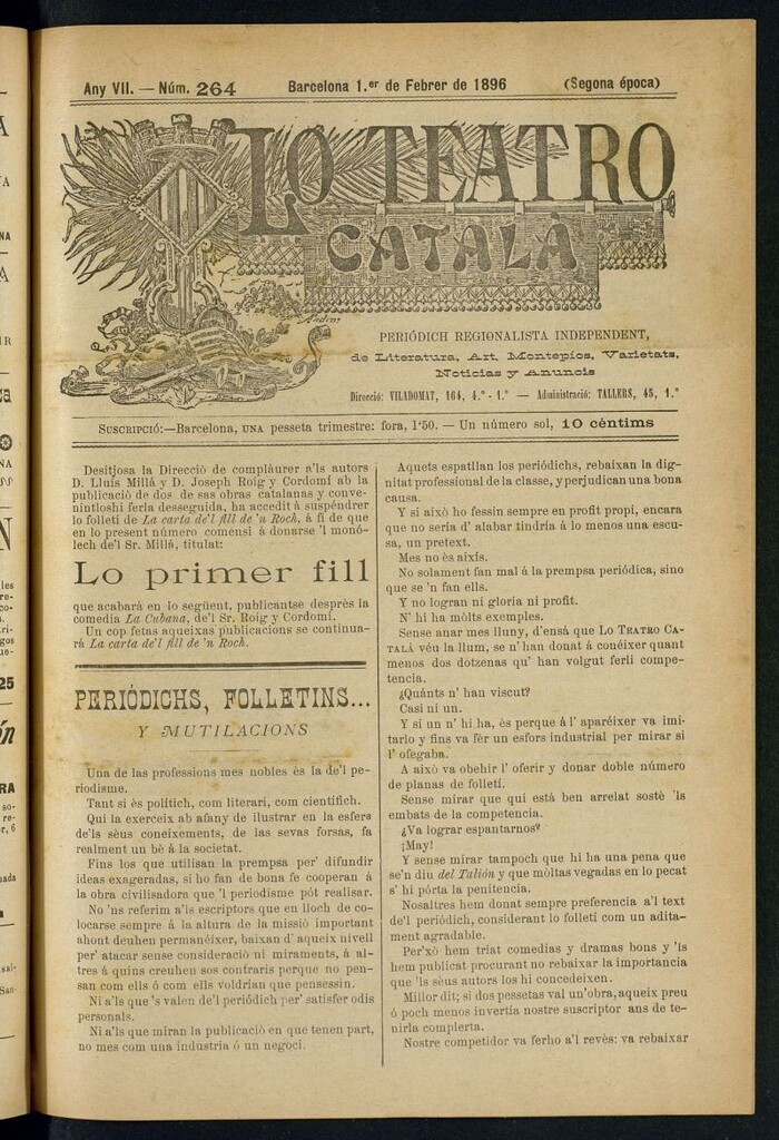 Miniatura de Lo Teatro Catalá del 1 de febrer de 1896