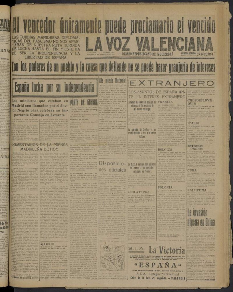 Miniatura de La Voz Valenciana del 28 de febrero de 1939