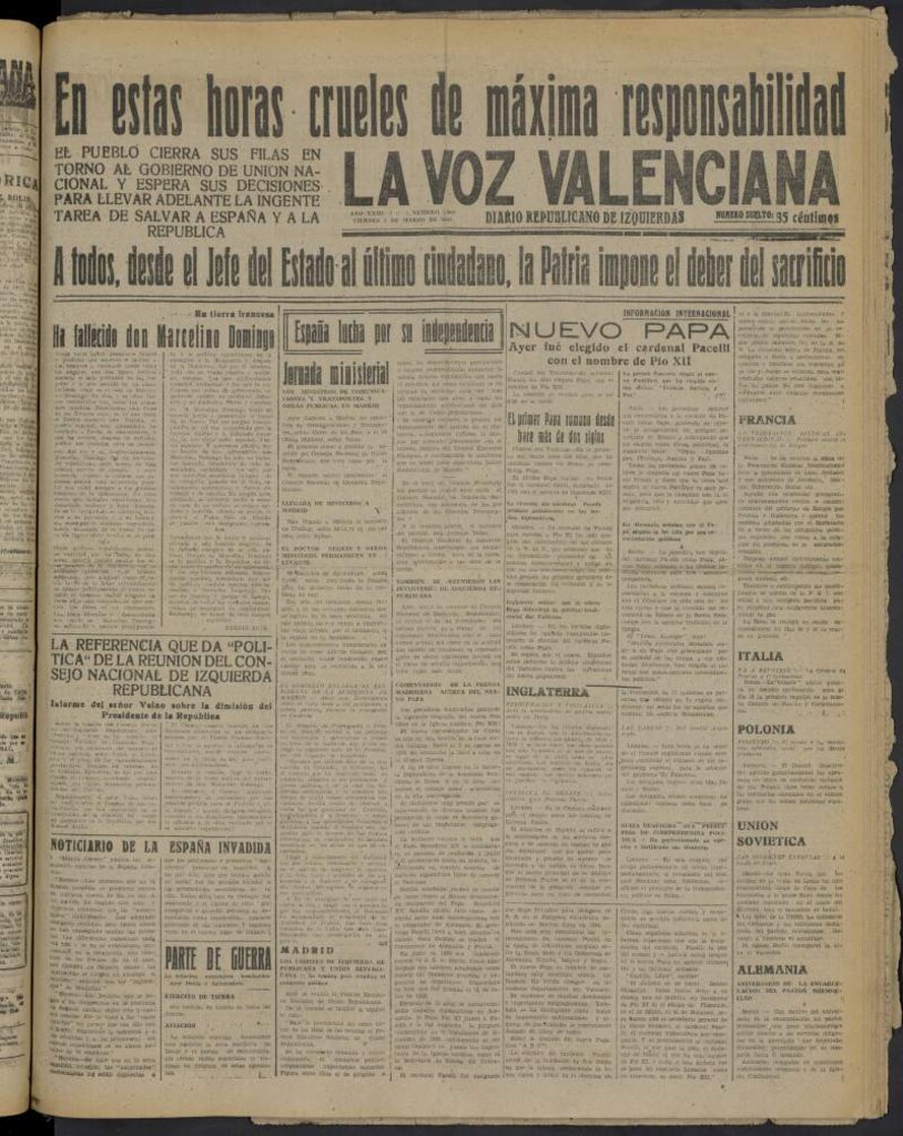 Miniatura de La Voz Valenciana del 3 de marzo de 1939