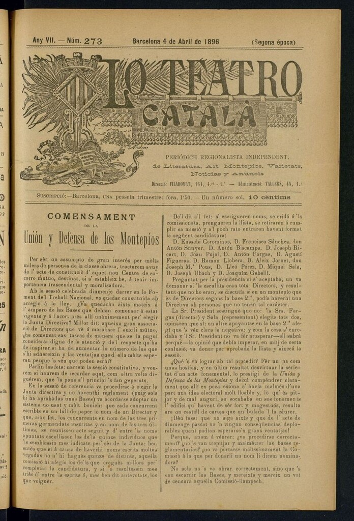 Miniatura de Lo Teatro Catalá del 4 de abril de 1896