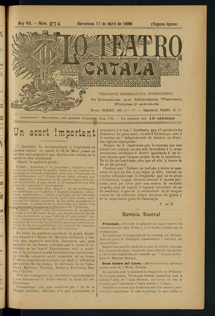 Miniatura de Lo Teatro Catalá del 11 de abril de 1896