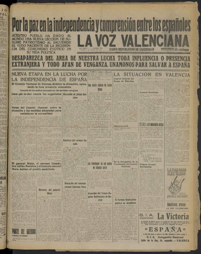 Miniatura de La Voz Valenciana del 9 de marzo de 1939