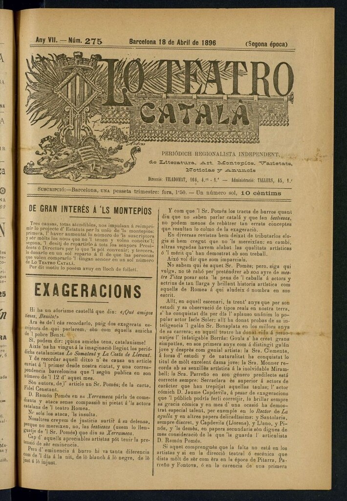 Miniatura de Lo Teatro Catalá del 18 de abril de 1896