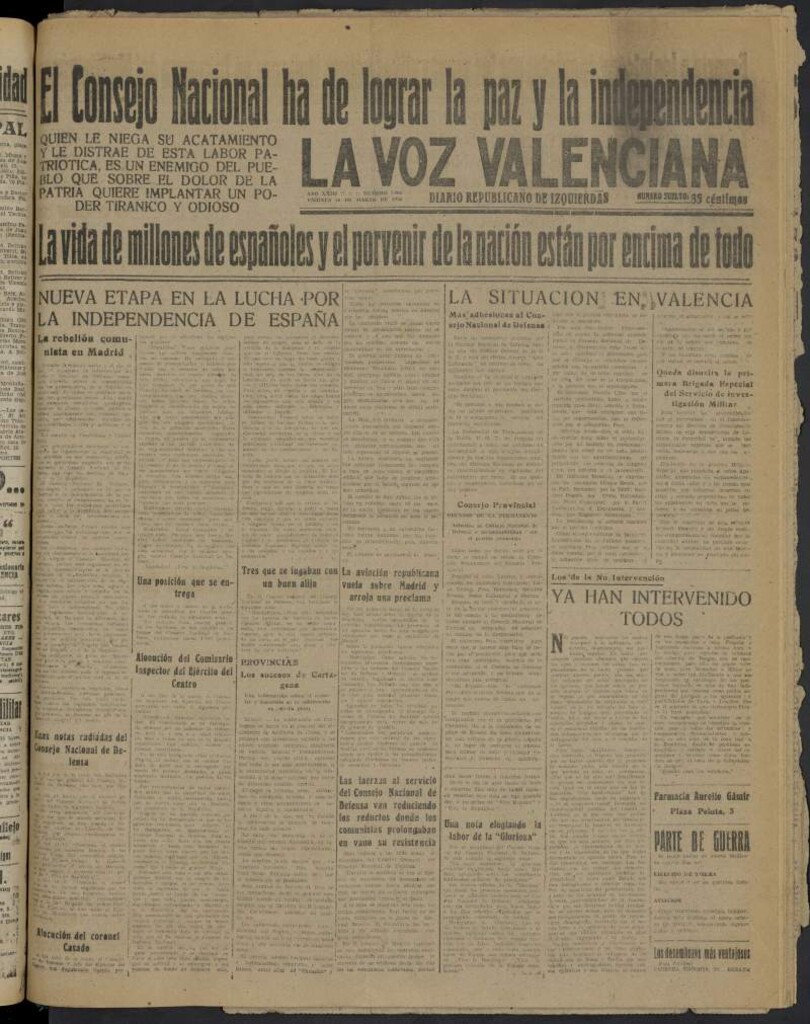 Miniatura de La Voz Valenciana del 10 de marzo de 1939