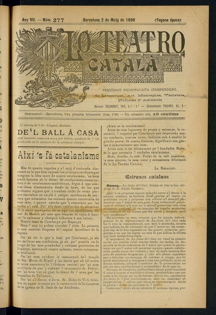 Miniatura de Lo Teatro Catalá del 2 de maig de 1896