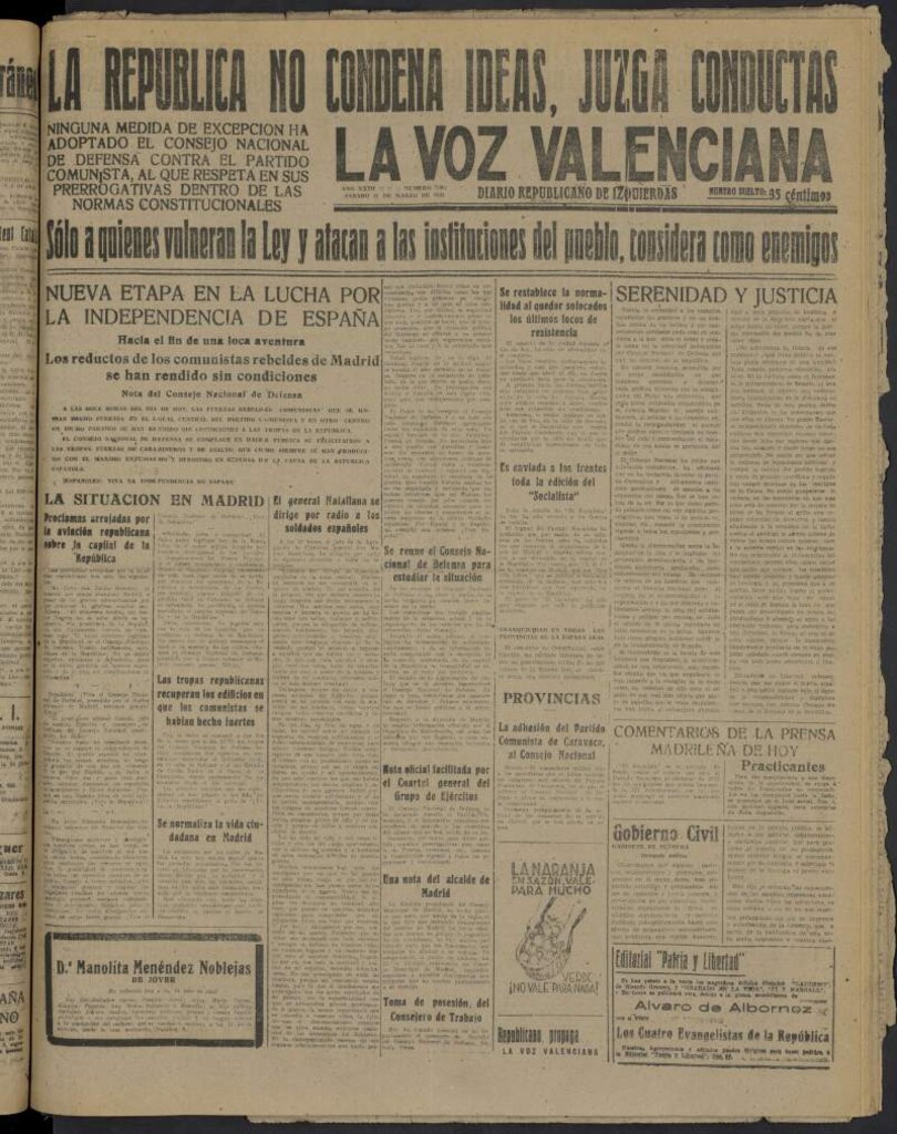Miniatura de La Voz Valenciana del 11 de marzo de 1939