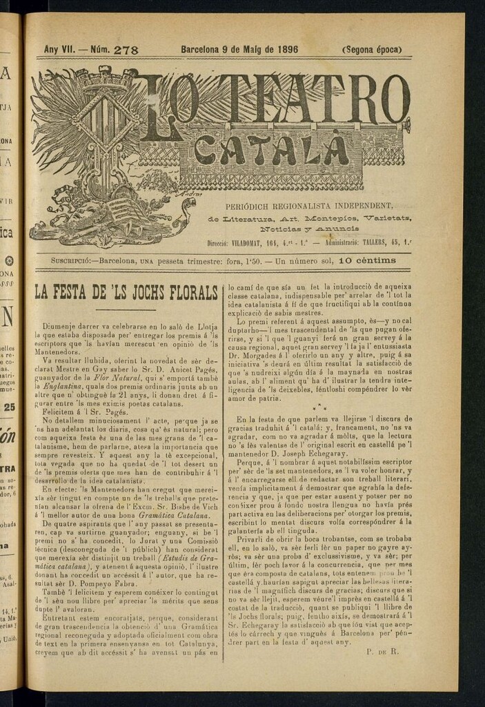 Miniatura de Lo Teatro Catalá del 9 de maig de 1896
