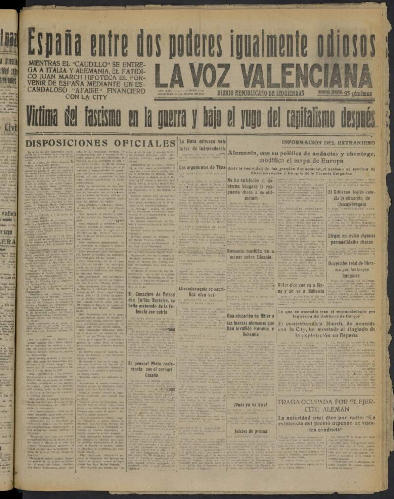 Miniatura de La Voz Valenciana del 15 de marzo de 1939