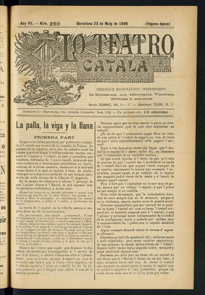 Miniatura de Lo Teatro Catalá del 23 de maig de 1896
