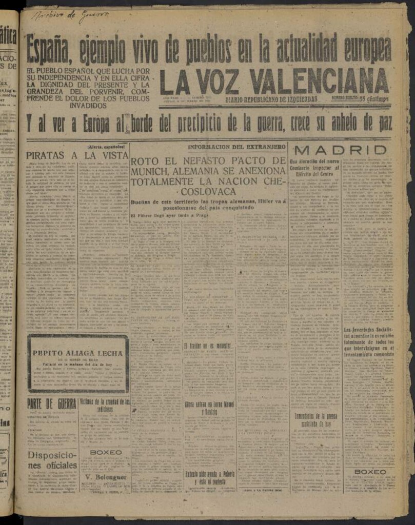 Miniatura de La Voz Valenciana del 16 de marzo de 1939