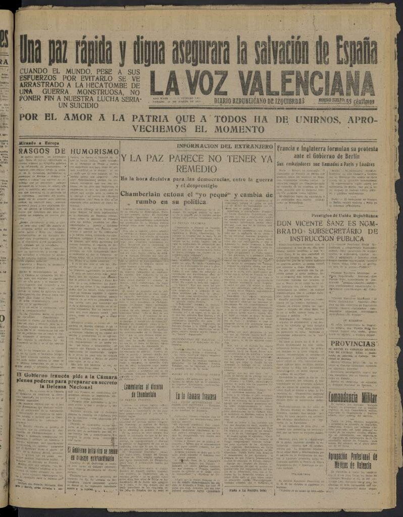 Miniatura de La Voz Valenciana del 18 de marzo de 1939