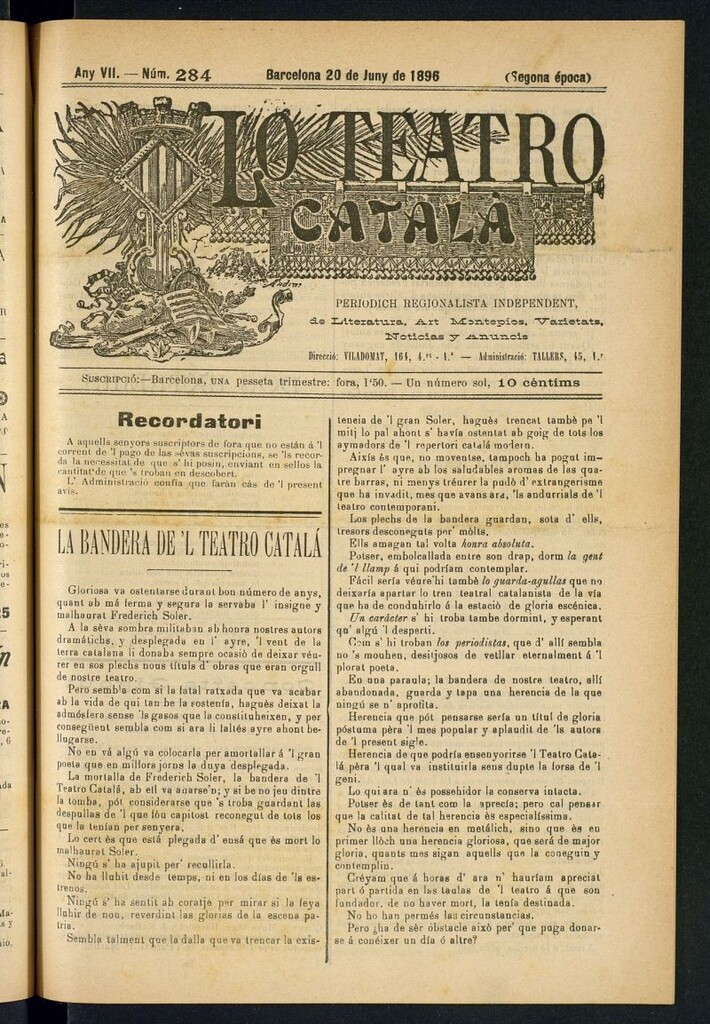 Miniatura de Lo Teatro Catalá del 20 de juny de 1896