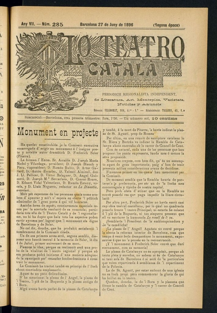 Miniatura de Lo Teatro Catalá del 27 de juny de 1896