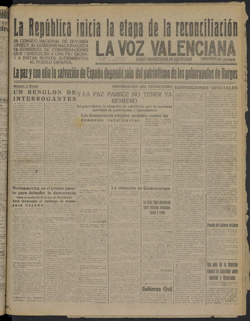 Miniatura de La Voz Valenciana del 20 de marzo de 1939