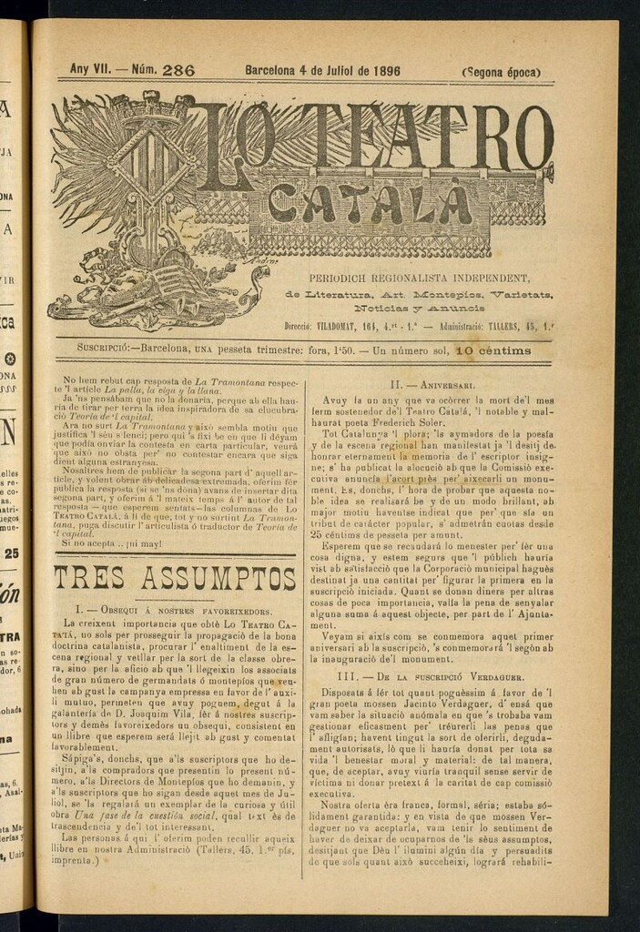Miniatura de Lo Teatro Catalá del 4 de juliol de 1896
