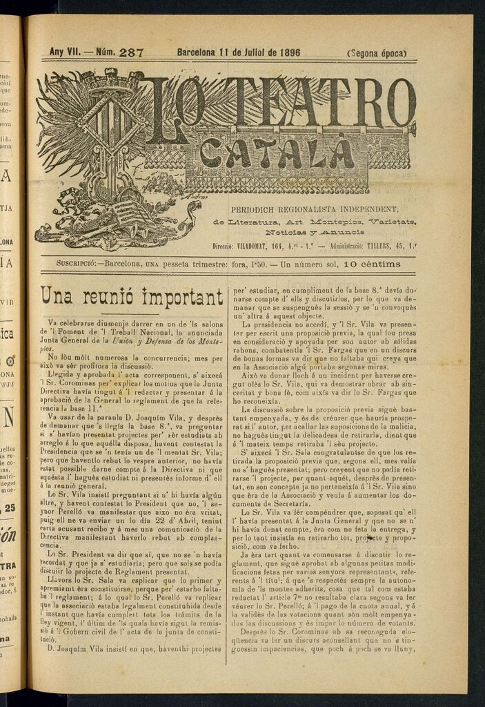 Miniatura de Lo Teatro Catalá del 11 de julio de 1896