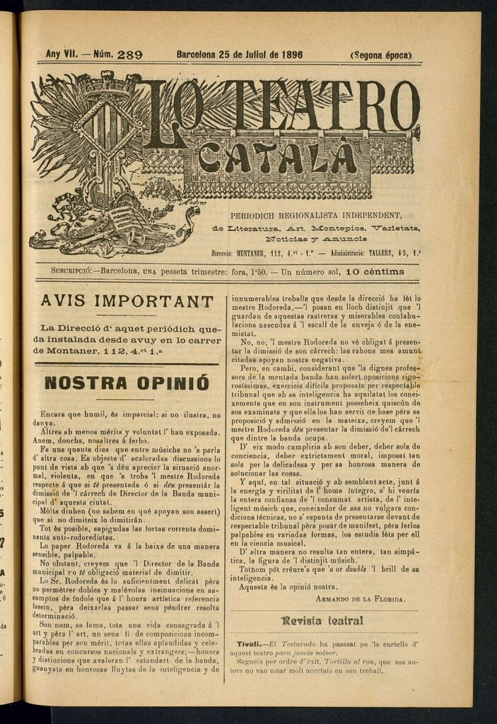 Miniatura de Lo Teatro Catalá del 25 de juliol de 1896