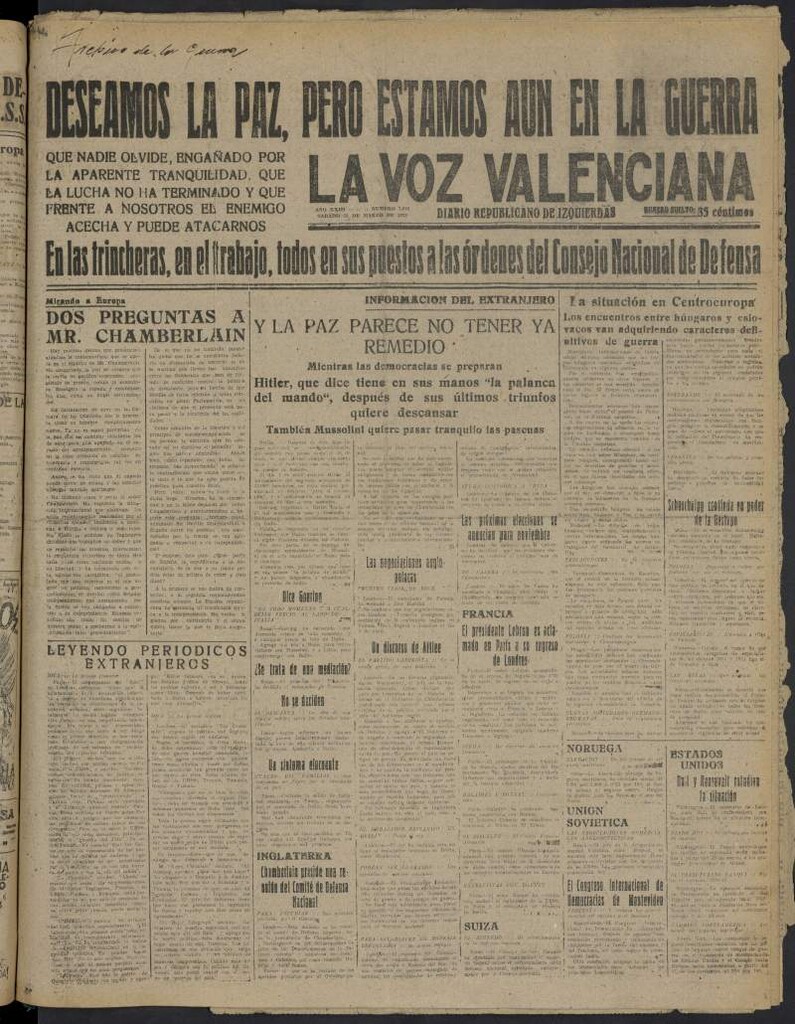 Miniatura de La Voz Valenciana del 25 de marzo de 1939