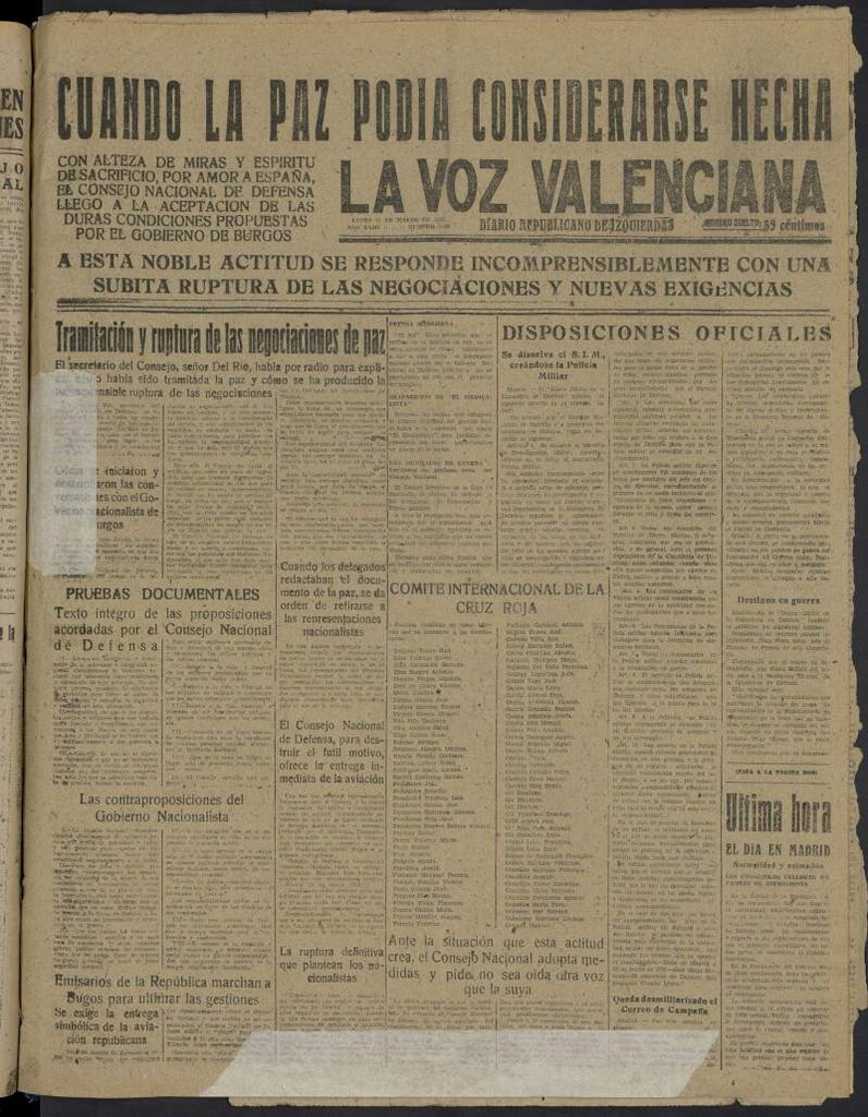 Miniatura de La Voz Valenciana del 27 de marzo de 1939
