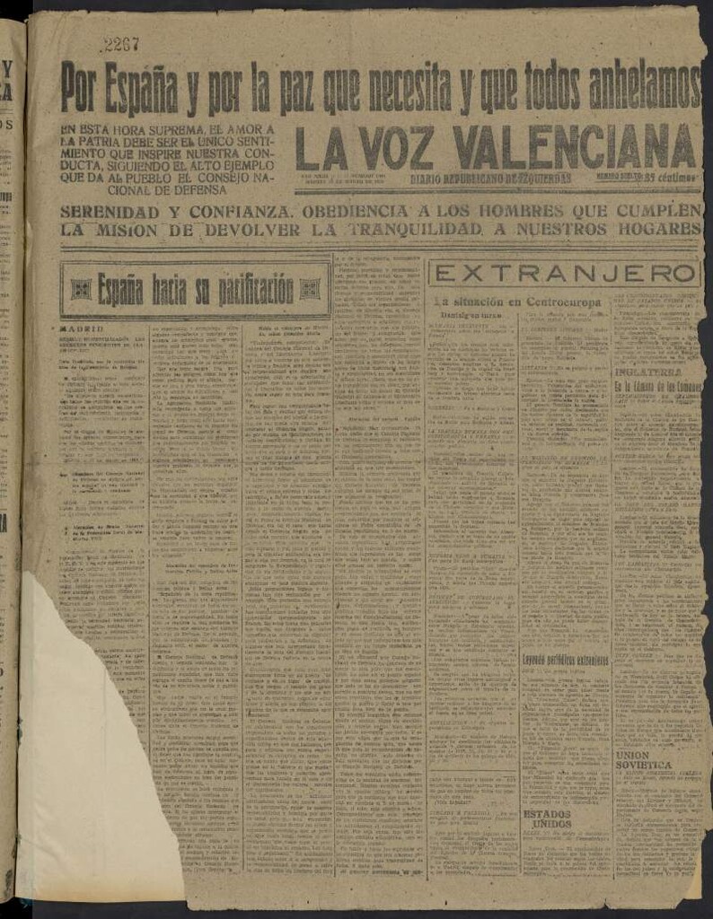 Miniatura de La Voz Valenciana del 28 de marzo de 1939