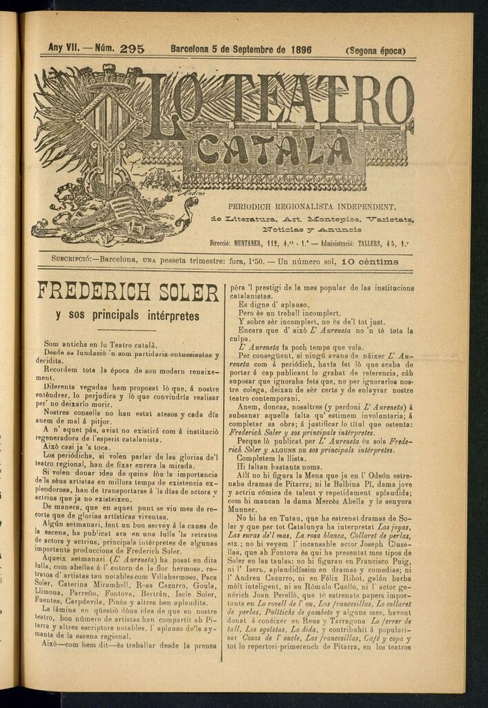 Miniatura de Lo Teatro Catalá del 5 de septembre de 1896