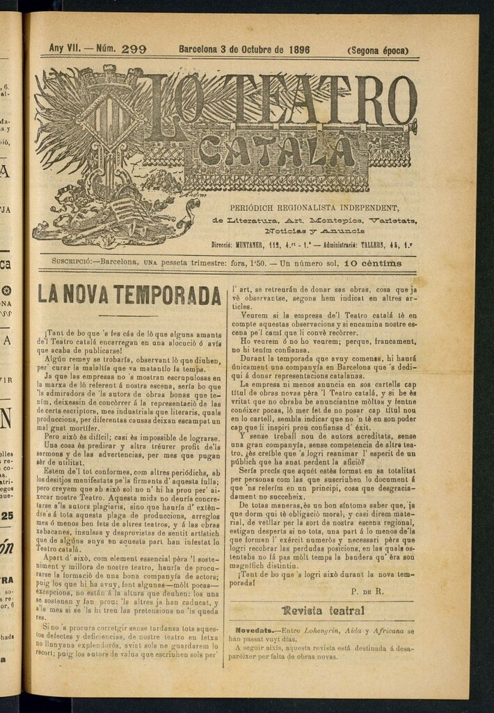 Miniatura de Lo Teatro Catalá del 3 de octubre de 1896