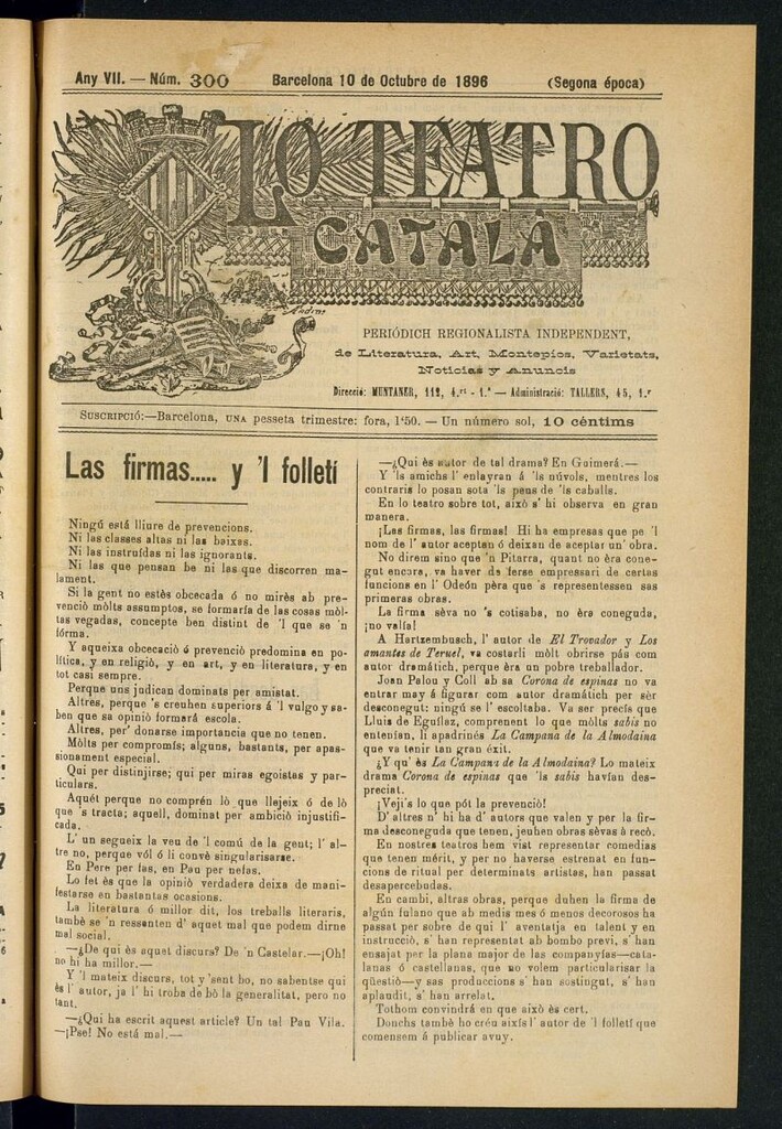 Miniatura de Lo Teatro Catalá del 10 de octubre de 1896