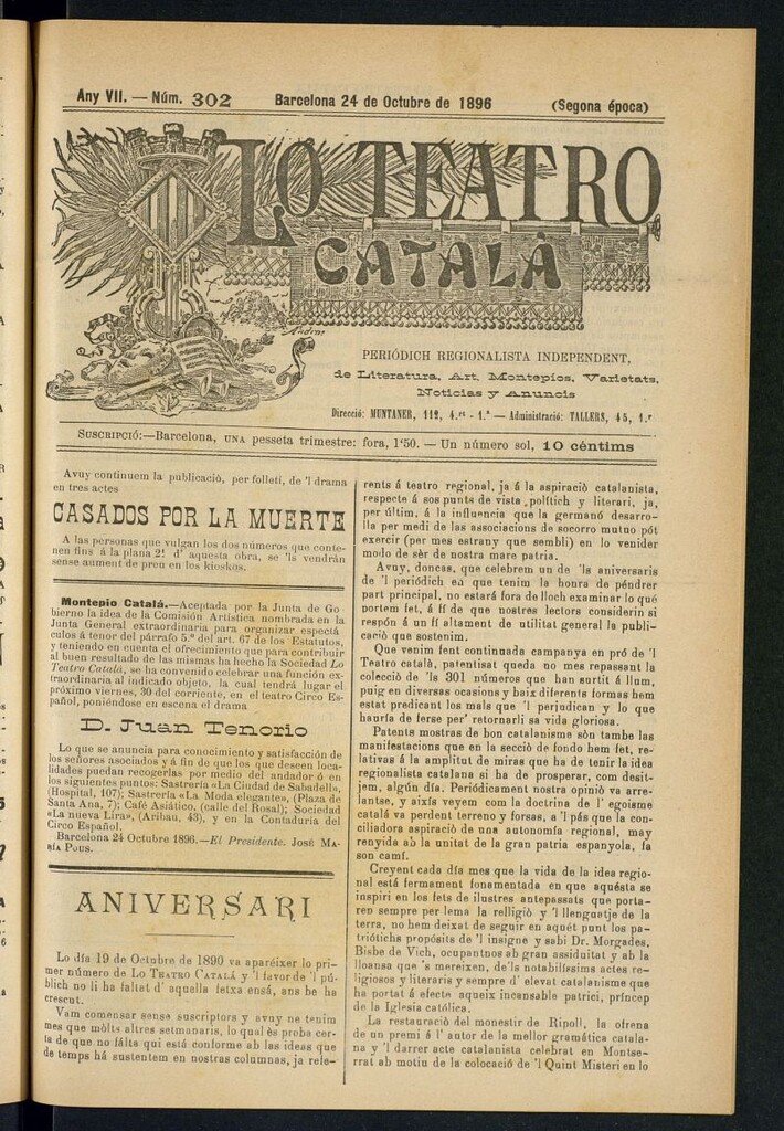 Miniatura de Lo Teatro Catalá del 24 de octubre de 1896