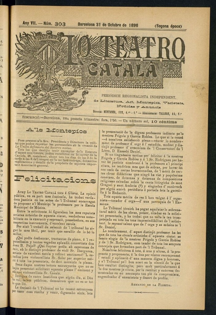Miniatura de Lo Teatro Catalá del 31 de octubre de 1896