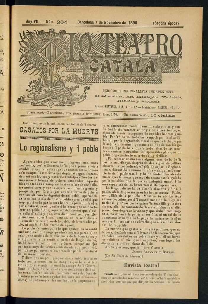 Miniatura de Lo Teatro Catalá del 7 de novembre de 1896