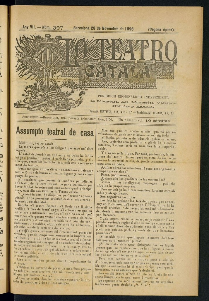 Miniatura de Lo Teatro Catalá del 28 de novembre de 1896