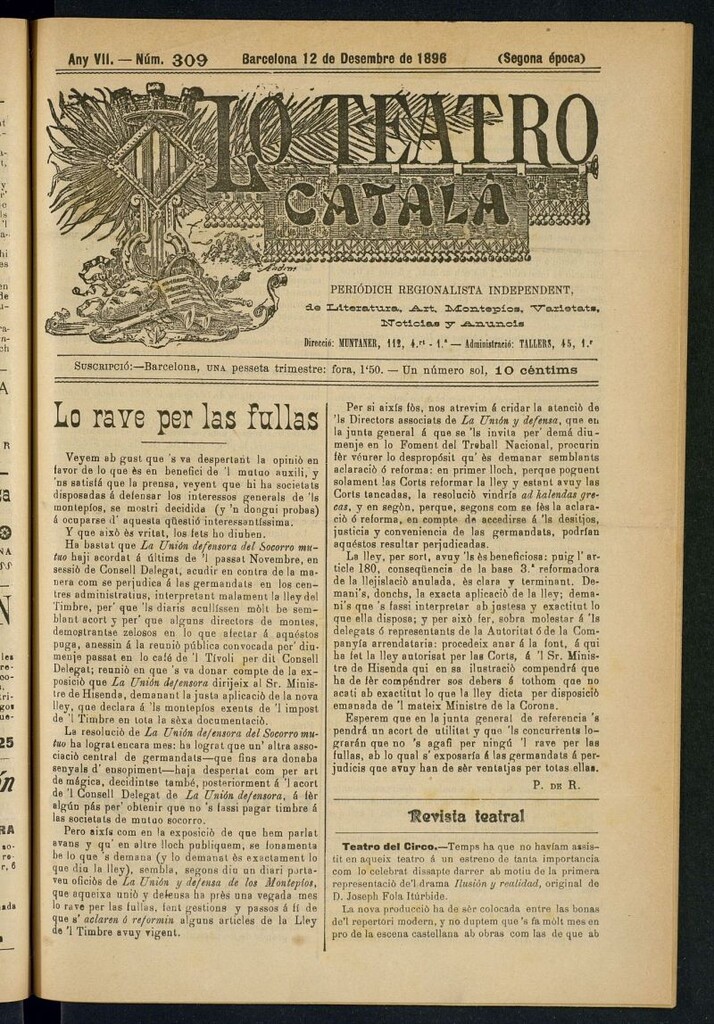Miniatura de Lo Teatro Catalá del 12 de desembre de 1896