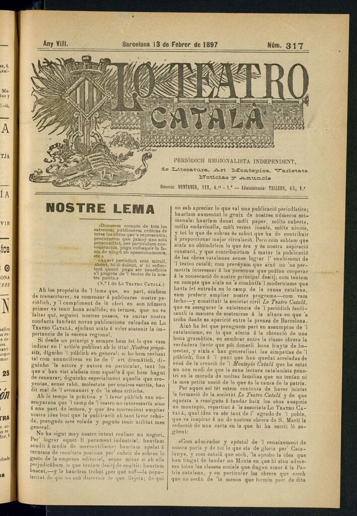 Miniatura de Lo Teatro Catalá del 13 de febrer de 1897