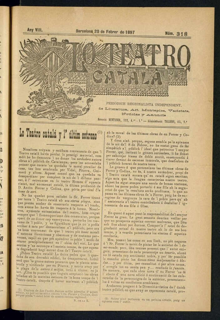 Miniatura de Lo Teatro Catalá del 20 de febrer de 1897