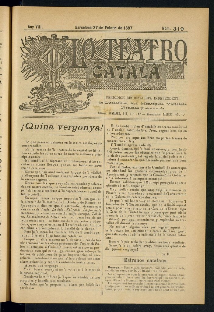 Miniatura de Lo Teatro Catalá del 27 de febrer de 1897