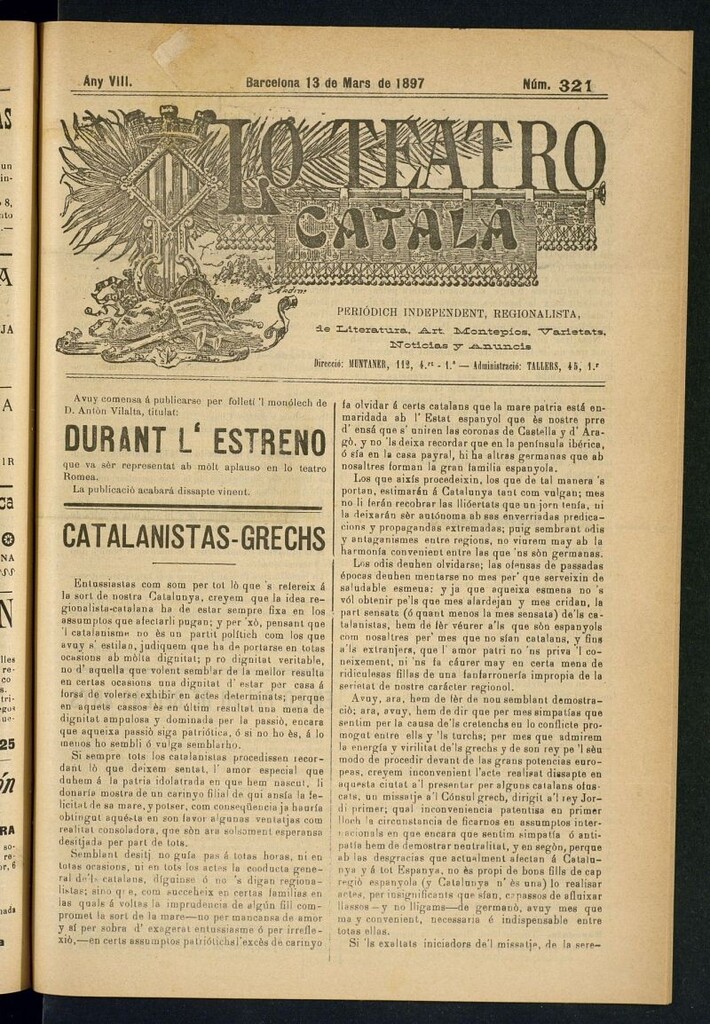 Miniatura de Lo Teatro Catalá del 13 de mars de 1897