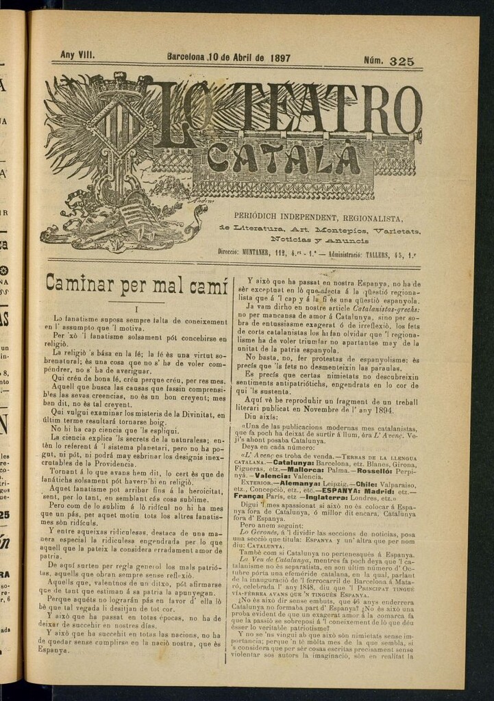 Miniatura de Lo Teatro Catalá del 10 de abril de 1897