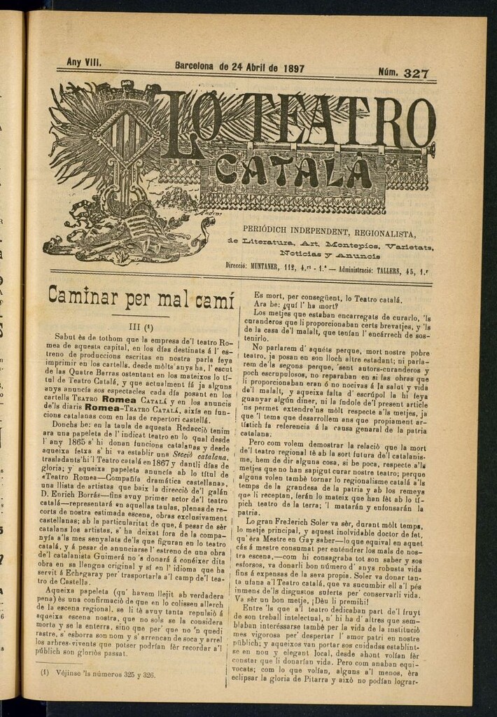 Miniatura de Lo Teatro Catalá del 24 de abril de 1897