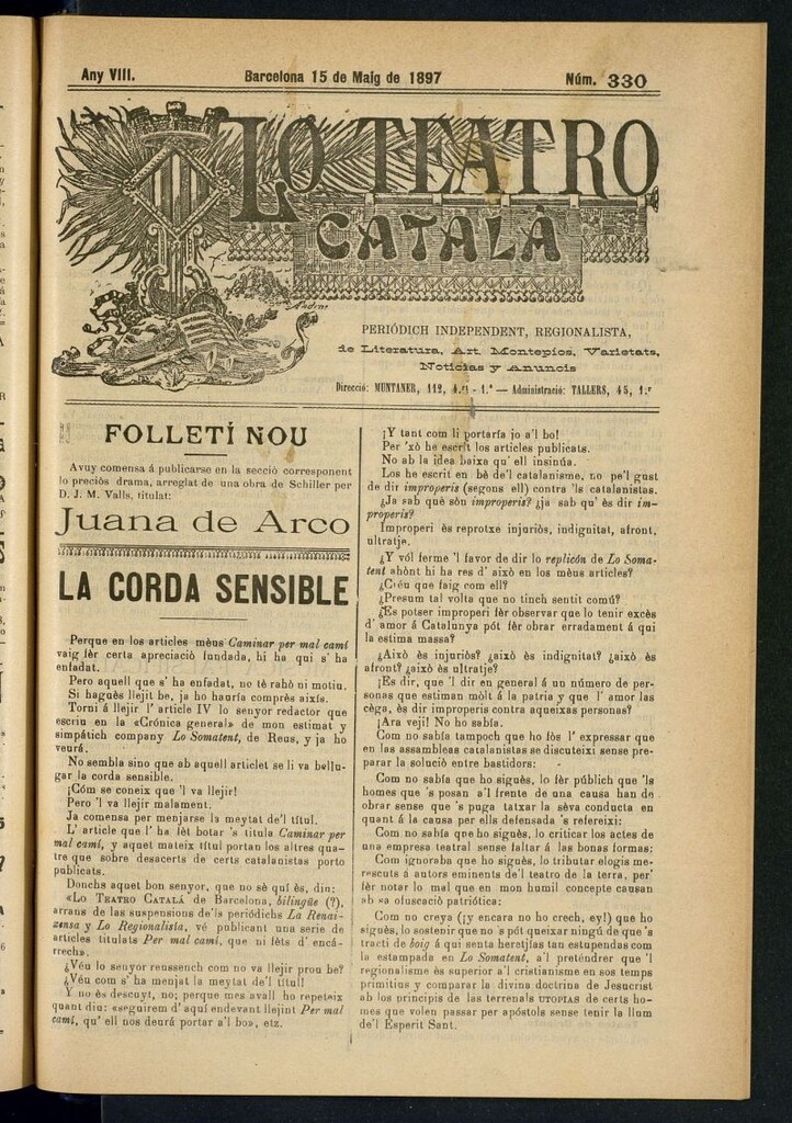 Miniatura de Lo Teatro Catalá del 15 de maig de 1897