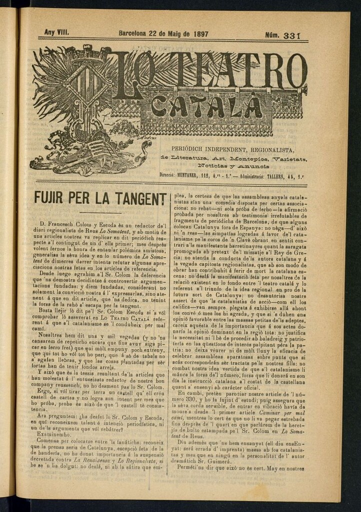 Miniatura de Lo Teatro Catalá del 22 de maig de 1897