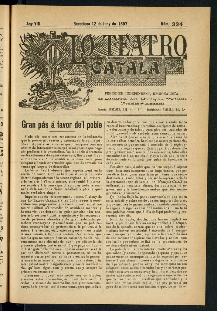 Miniatura de Lo Teatro Catalá del 12 de juny de 1897