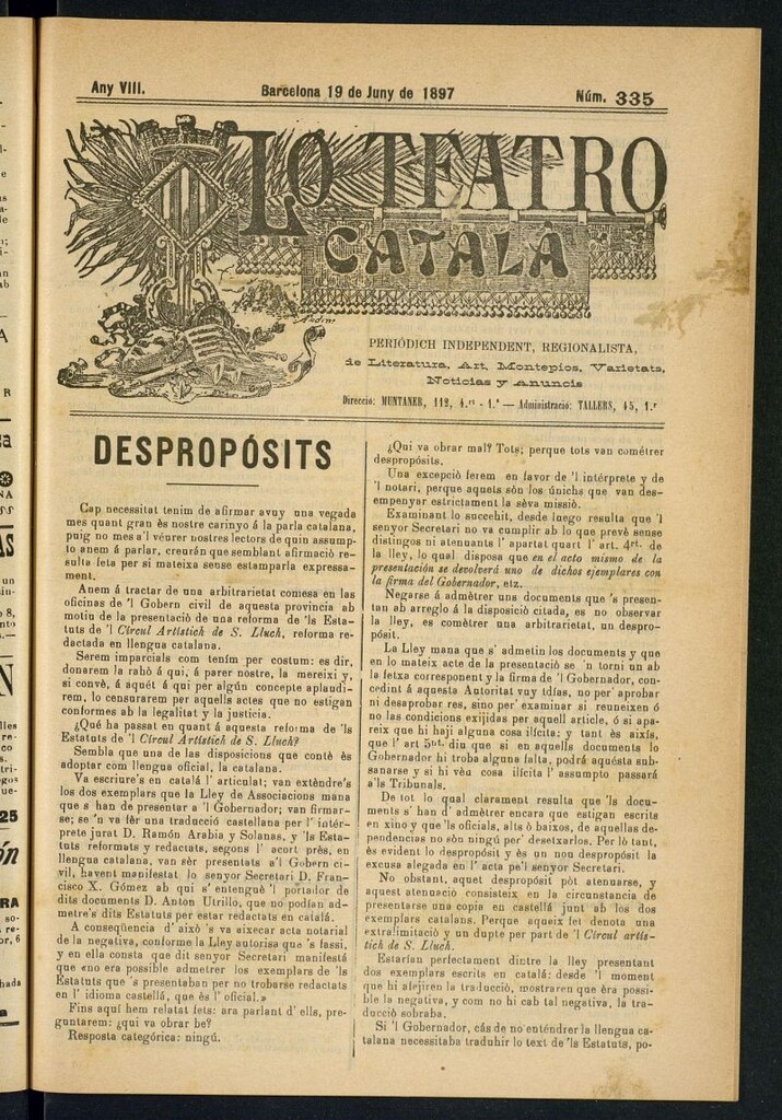 Miniatura de Lo Teatro Catalá del 19 de juny de 1897