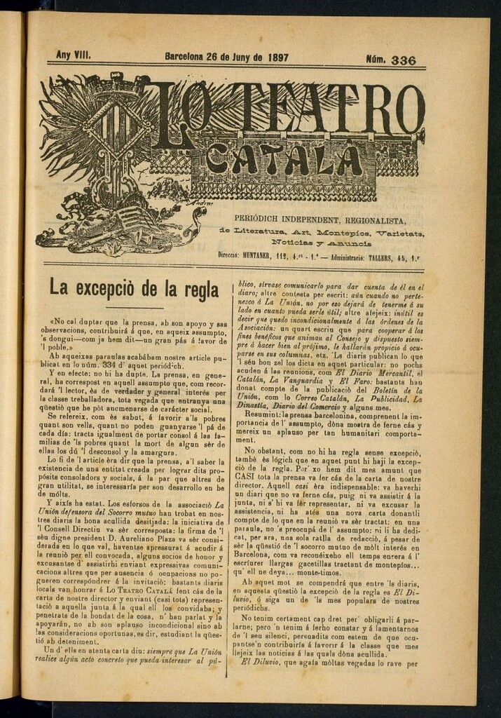 Miniatura de Lo Teatro Catalá del 26 de juny de 1897