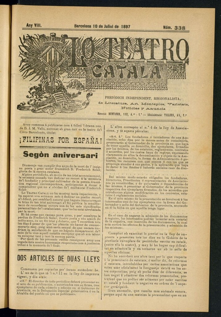 Miniatura de Lo Teatro Catalá del 10 de juliol de 1897
