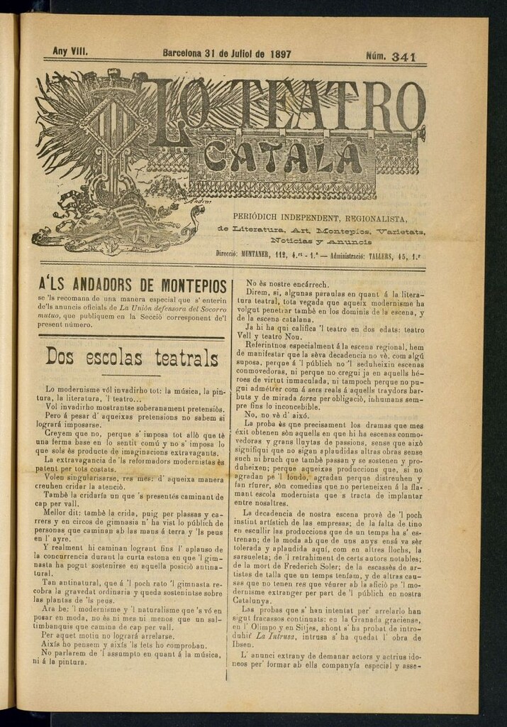 Miniatura de Lo Teatro Catalá del 31 de juliol de 1897