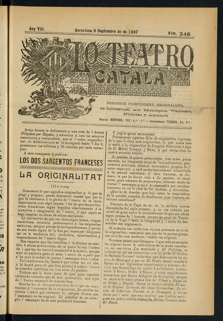 Miniatura de Lo Teatro Catalá del 4 de septembre de 1897