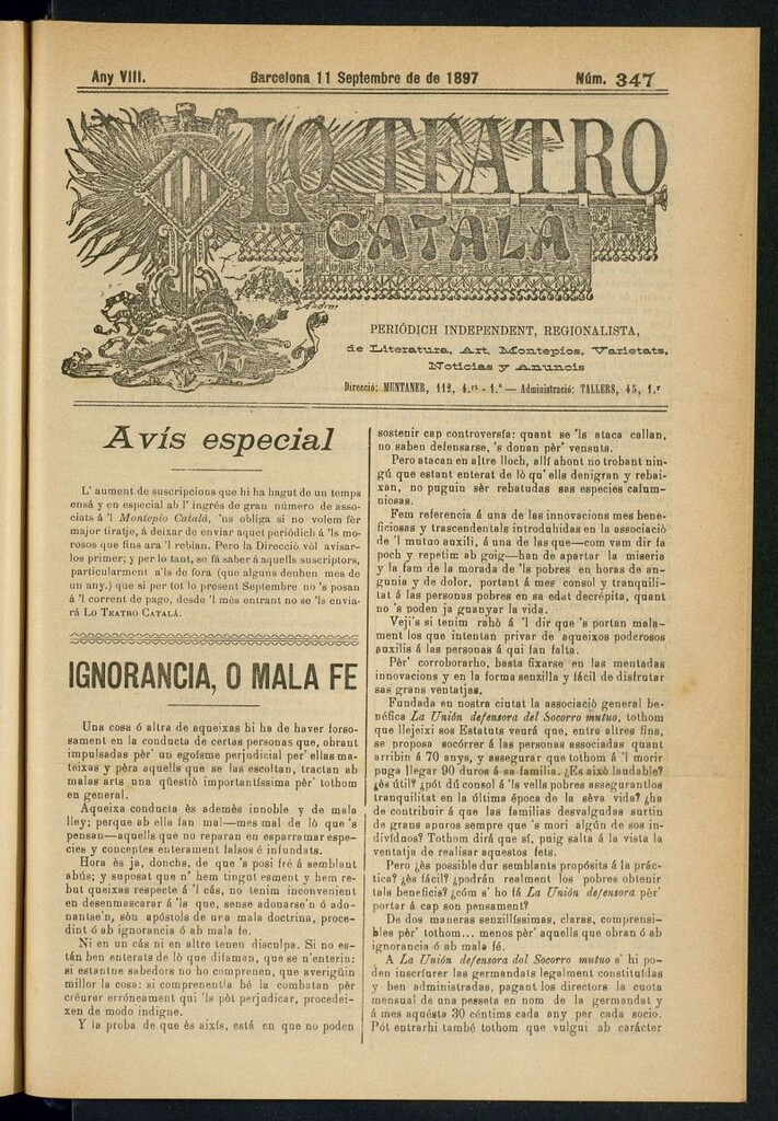 Miniatura de Lo Teatro Catalá del 11 de septembre de 1897