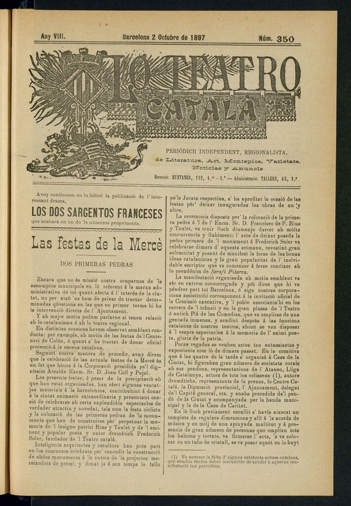 Miniatura de Lo Teatro Catalá del 2 de octubre de 1897
